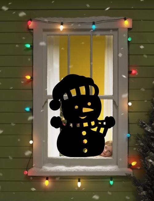 Christmas Window Snowman Silhouette Decal, Black , 16 H, Holiday Home Decor