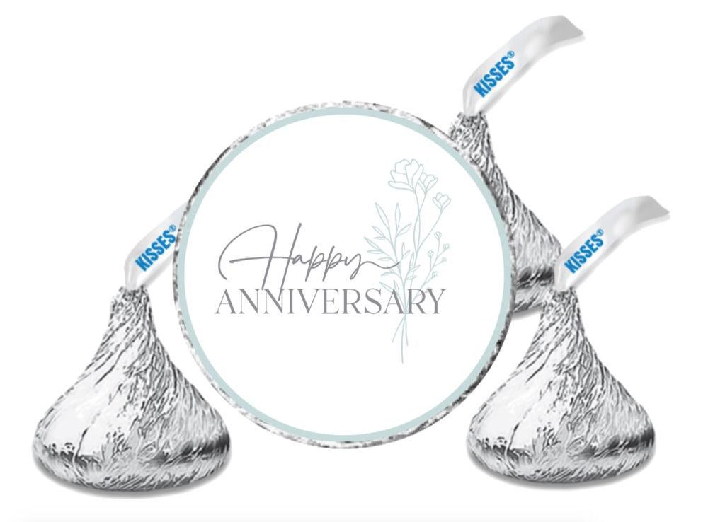 Happy Anniversary Kisses Candy Stickers | 100pcs Waterproof Glossy Vinyl | Party Favors