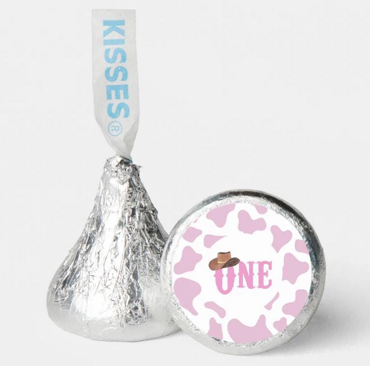 1st Birthday Cowgirl Candy Labels |Cow Print|Glossy| 100ct|0.75in|Candy Stickers