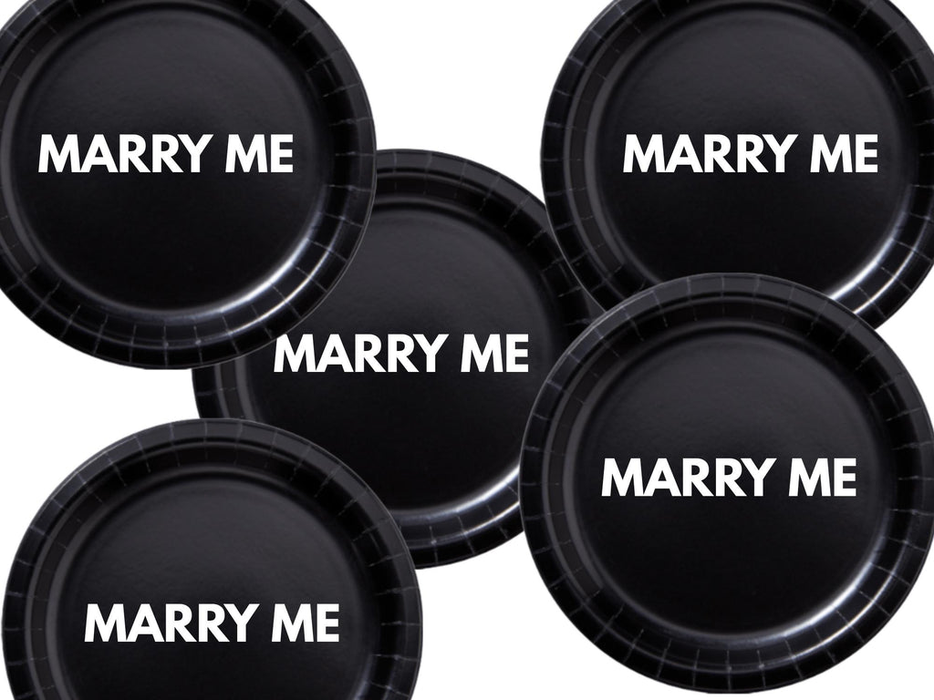 Engagement Party Plates | Black Marry Me Paper Plates Set | Romantic Table Decor