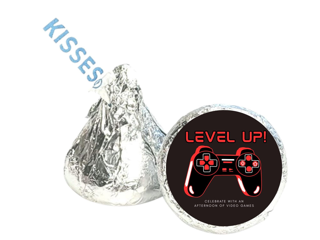 Game Controller Candy Kiss Stickers | Black Red Gaming Theme | 100 Pack