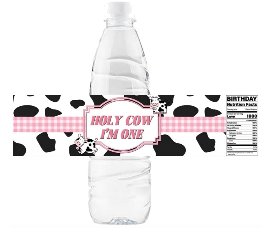 Holy Cow I’m One | 1st Birthday Cow Theme Water Bottle Labels | Set of 12 | Party Favors