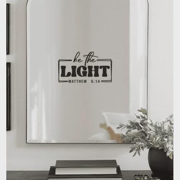 Be the Light Matthew 5:14 Wall Decal, Religious Scripture Quote, 5x3 inches, Black