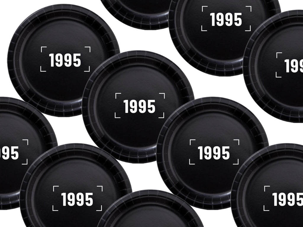 1995 Birthday Party Supplies | Black Paper Plates Set | Retro Celebration Decor