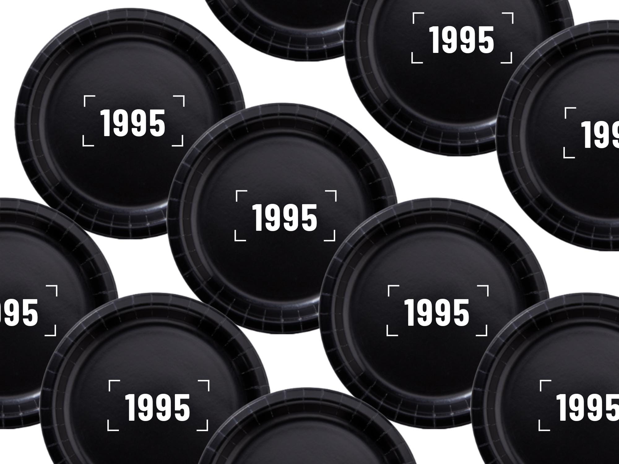 1995 Birthday Party Supplies | Black Paper Plates Set | Retro Celebration Decor