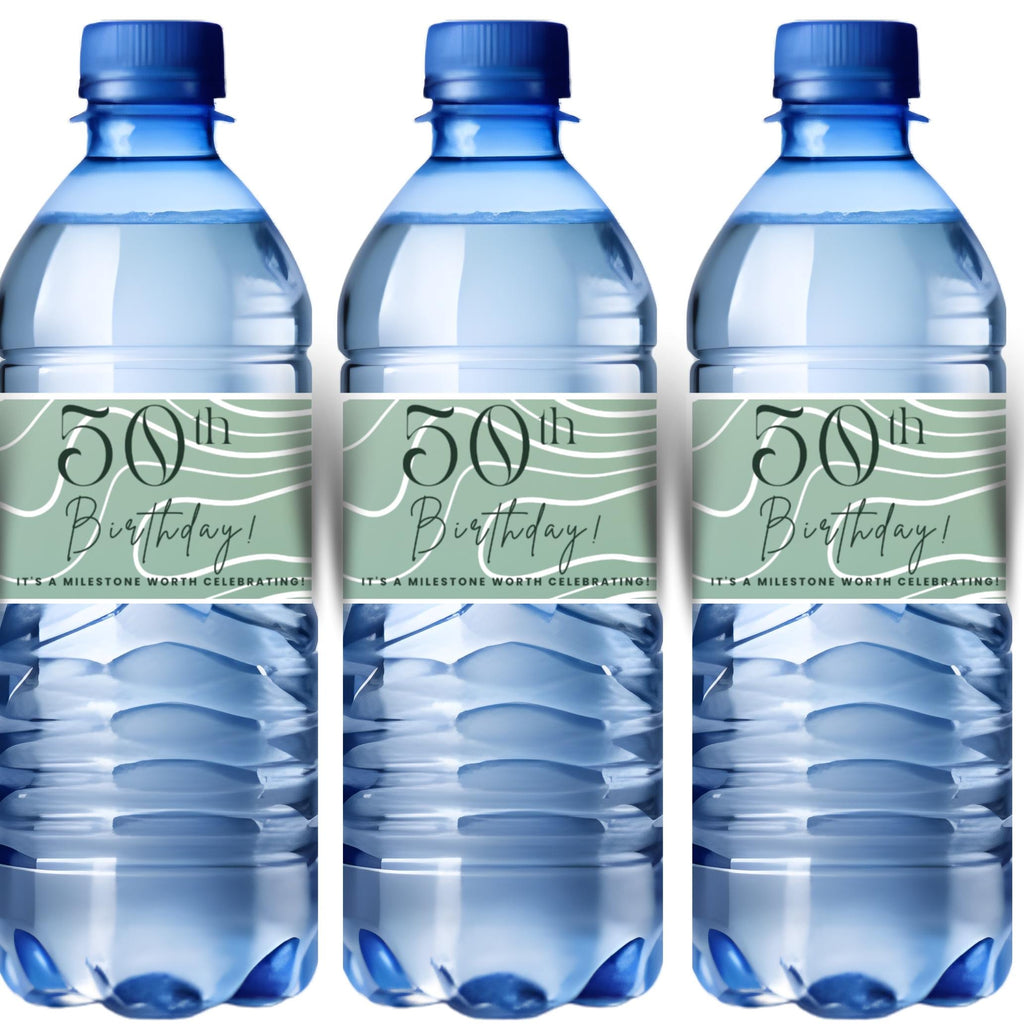 50th Birthday Water Bottle Labels | A Milestone Worth Celebrating | Party Table Decor | Glossy