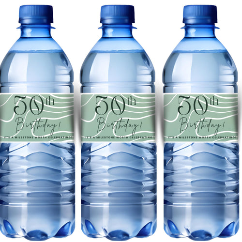 50th Birthday Water Bottle Labels | A Milestone Worth Celebrating | Party Table Decor | Glossy