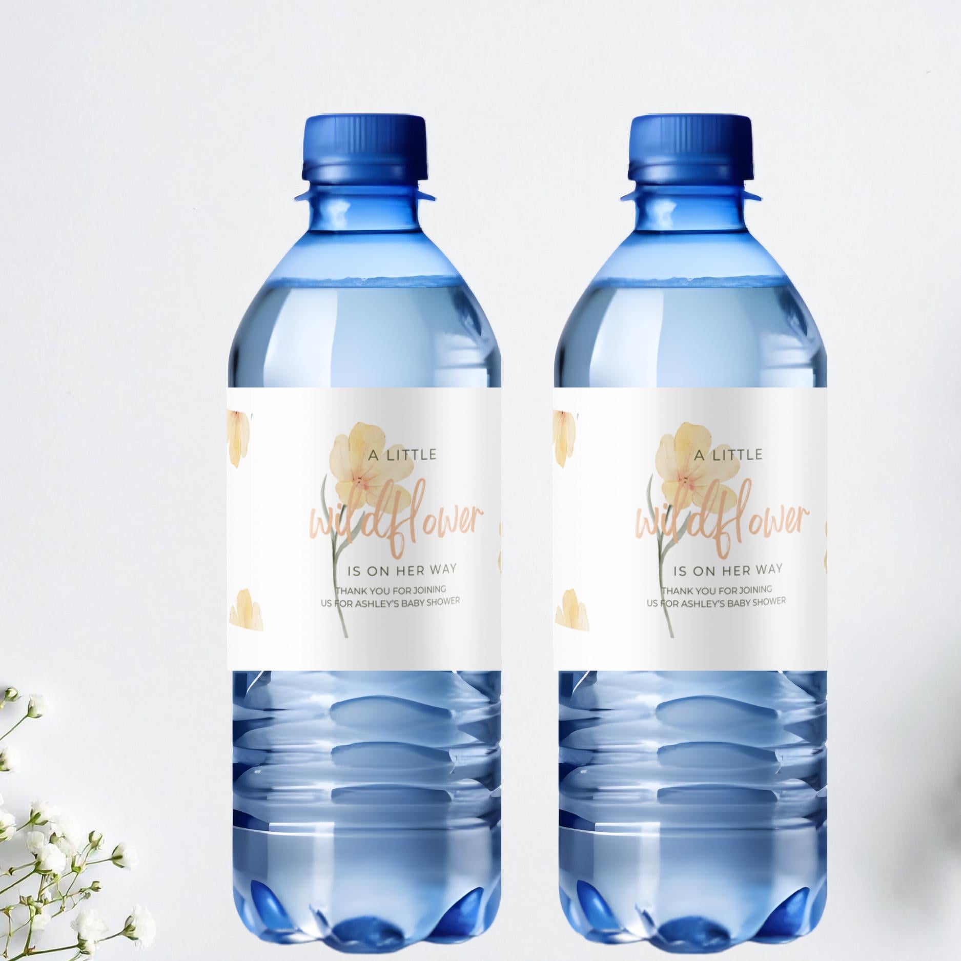 Wildflower Baby Shower Water Bottle Labels | Our Little Wildflower Is On The Way | Set of 12| Glossy