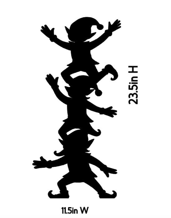 Stacked Elves Window Cling | Christmas Silhouette Decal | Large Reusable Holiday Decor
