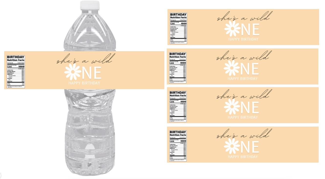 She is a Wild 1 Water Bottle Labels |12ct| Boho Flowers | Girls 1st Birthday Party Decor