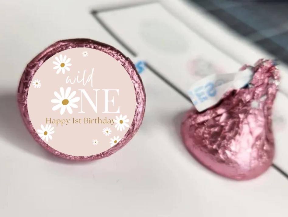 Wild One Chocolate Candy Kiss Stickers| 100| Glossy| Pre-printed|1st Birthday Favors