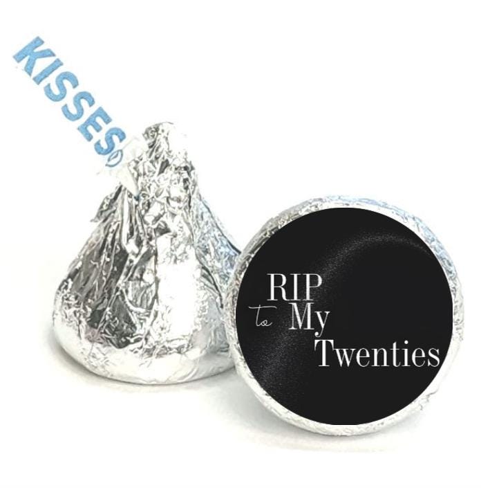 RIP to My 20's Candy Stickers | 30th Birthday Theme | 0.75" Glossy Vinyl Labels | Set of 100