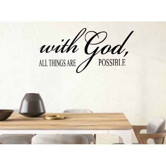 Religious Wall Decal, 'With God All Things Are Possible' Quote, 19x9 inches, Black