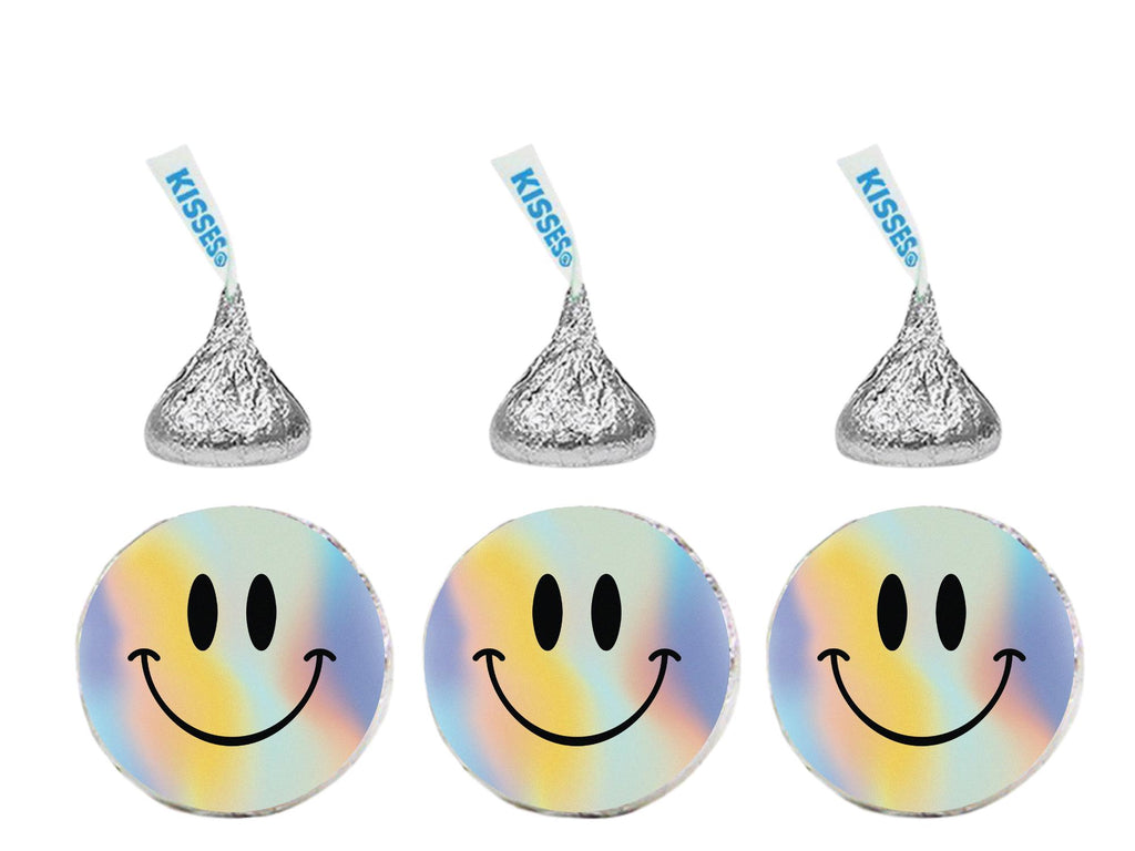 Holographic Smiley Face Candy Kiss Decals | Festive Peel and Stick Stickers | 100 Count