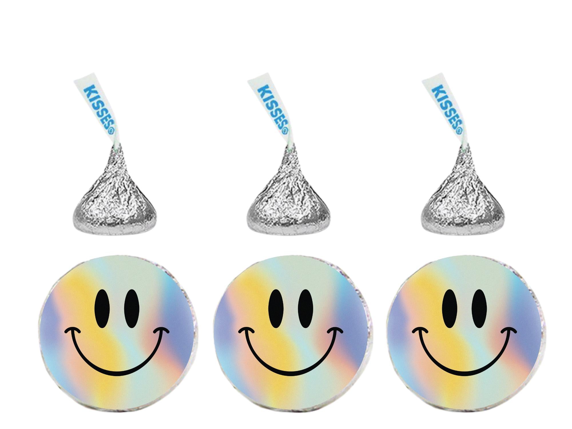 Holographic Smiley Face Candy Kiss Decals | Festive Peel and Stick Stickers | 100 Count