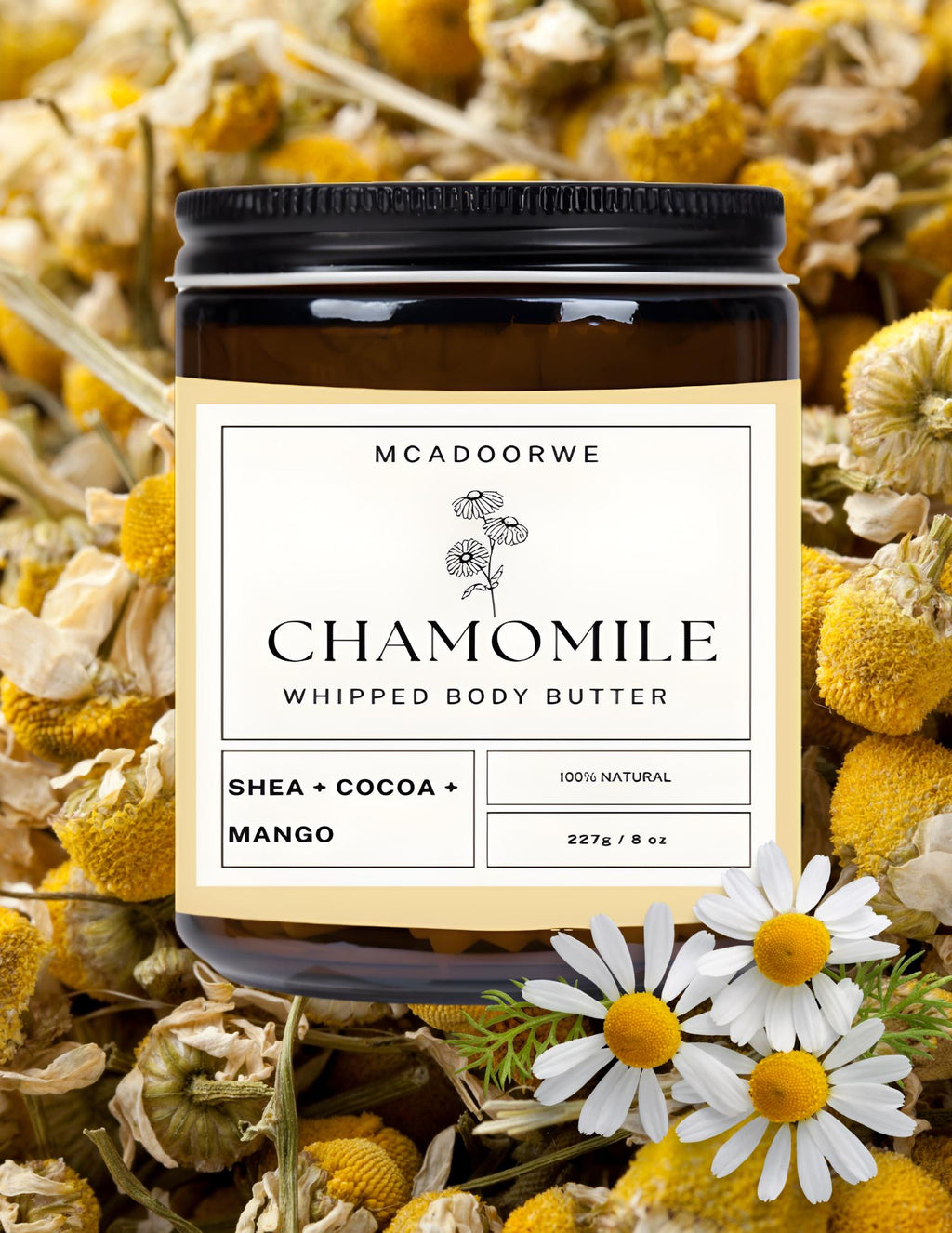 Chamomile Whipped Body Butter | Handmade Organic Shea Mango Cocoa Blend |8 oz|Natural