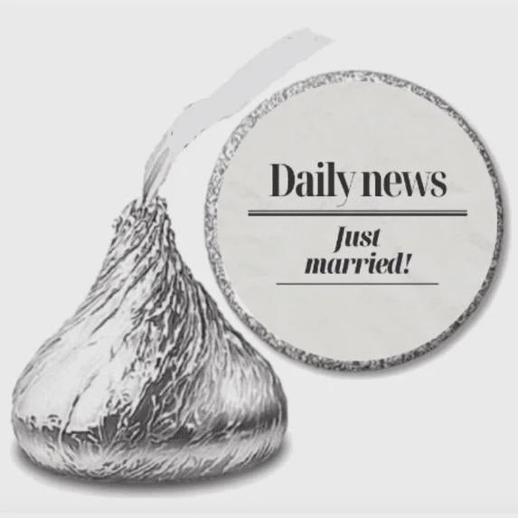 Wedding Favor Chocolate Candy Stickers, Just Married Daily News Design, 0.75 Inch Round Labels