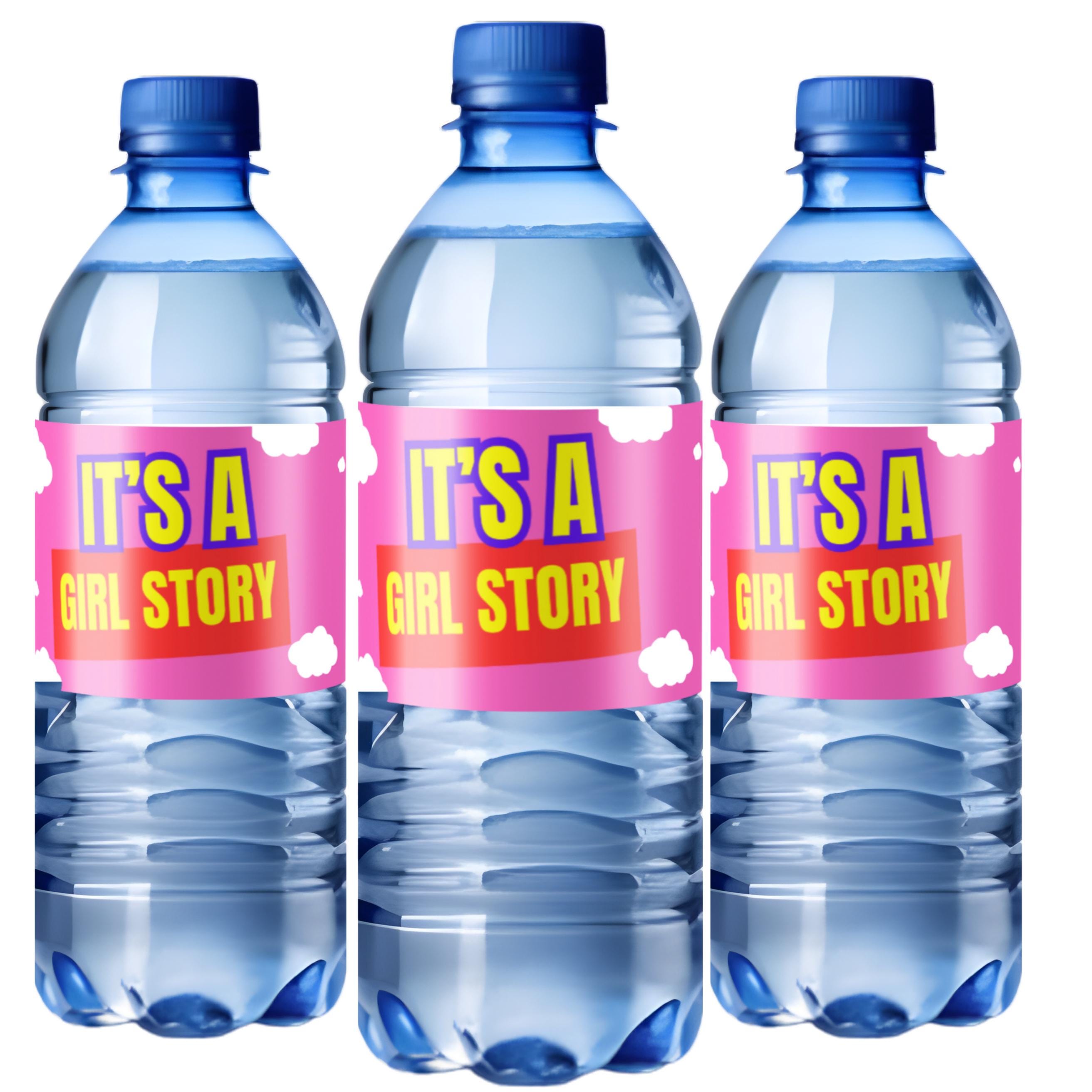 Its A Girl Story Water Bottle Labels | Pink Cloud Party Decor | Set of 12 Bottle Wraps