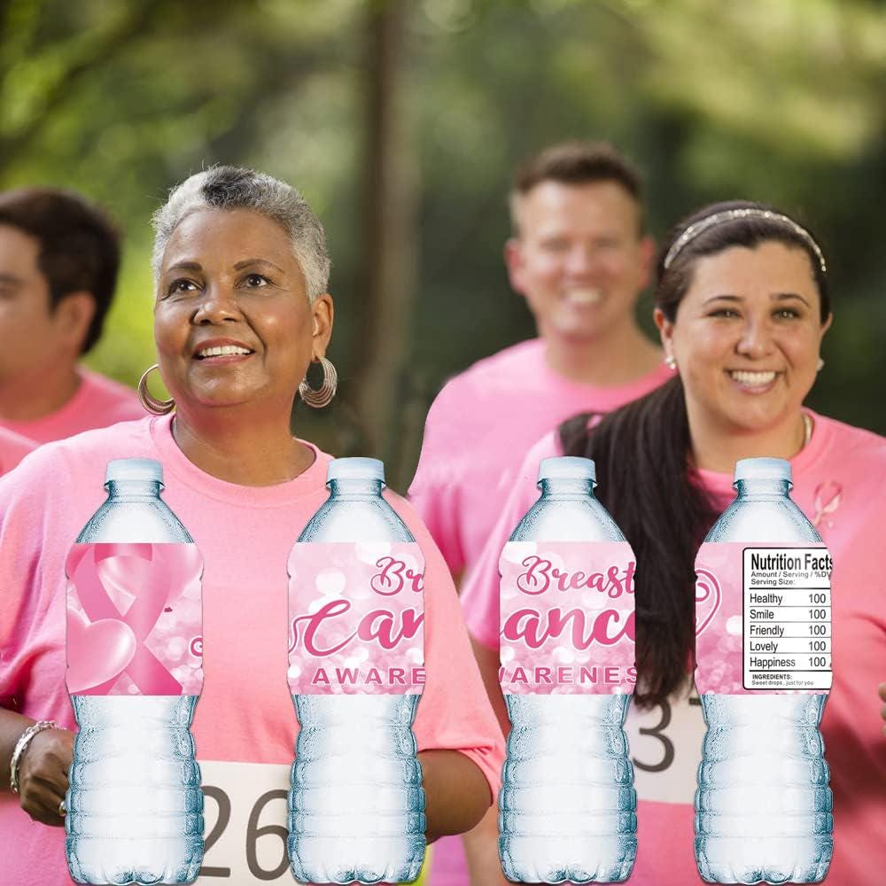 Breast Cancer Awareness | Pink Ribbon Water Bottle Labels | Set of 12 | Fundraiser & Event Favors