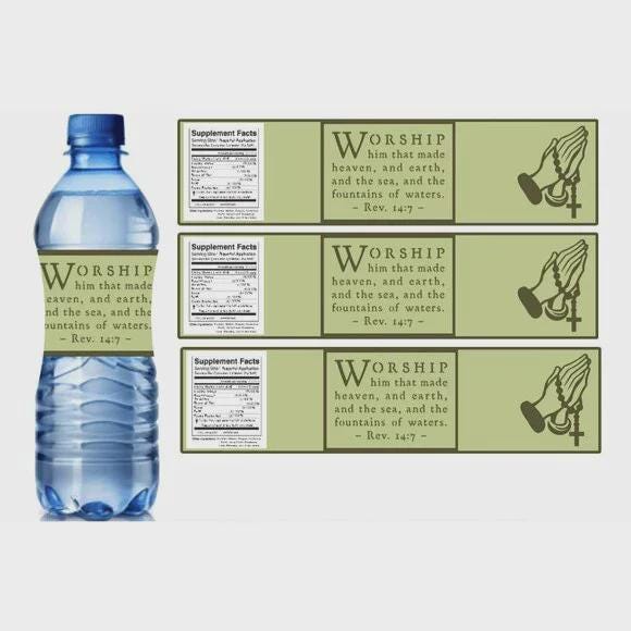 Inspirational Scripture Water Bottle Labels with Rev. 14:7 Quote, Religious