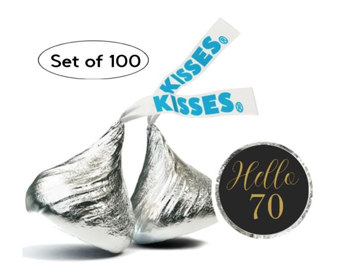 Hello 70|Milestone 70th Birthday Candy Stickers| 100ct| Waterproof| Glossy|0.75in