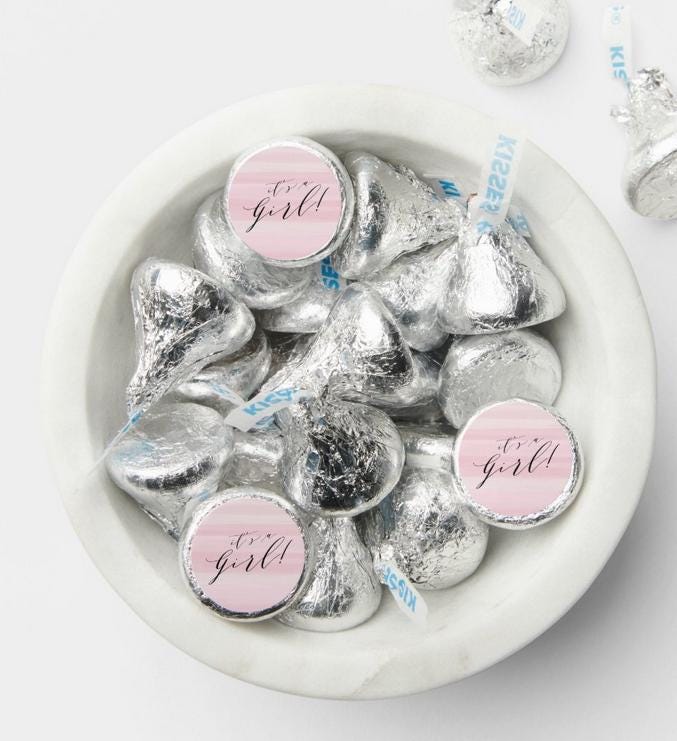 It’s a Girl|Baby Shower Mini Chocolate Labels | Pink Stripes |100ct| Glossy| Shower Treat Labels