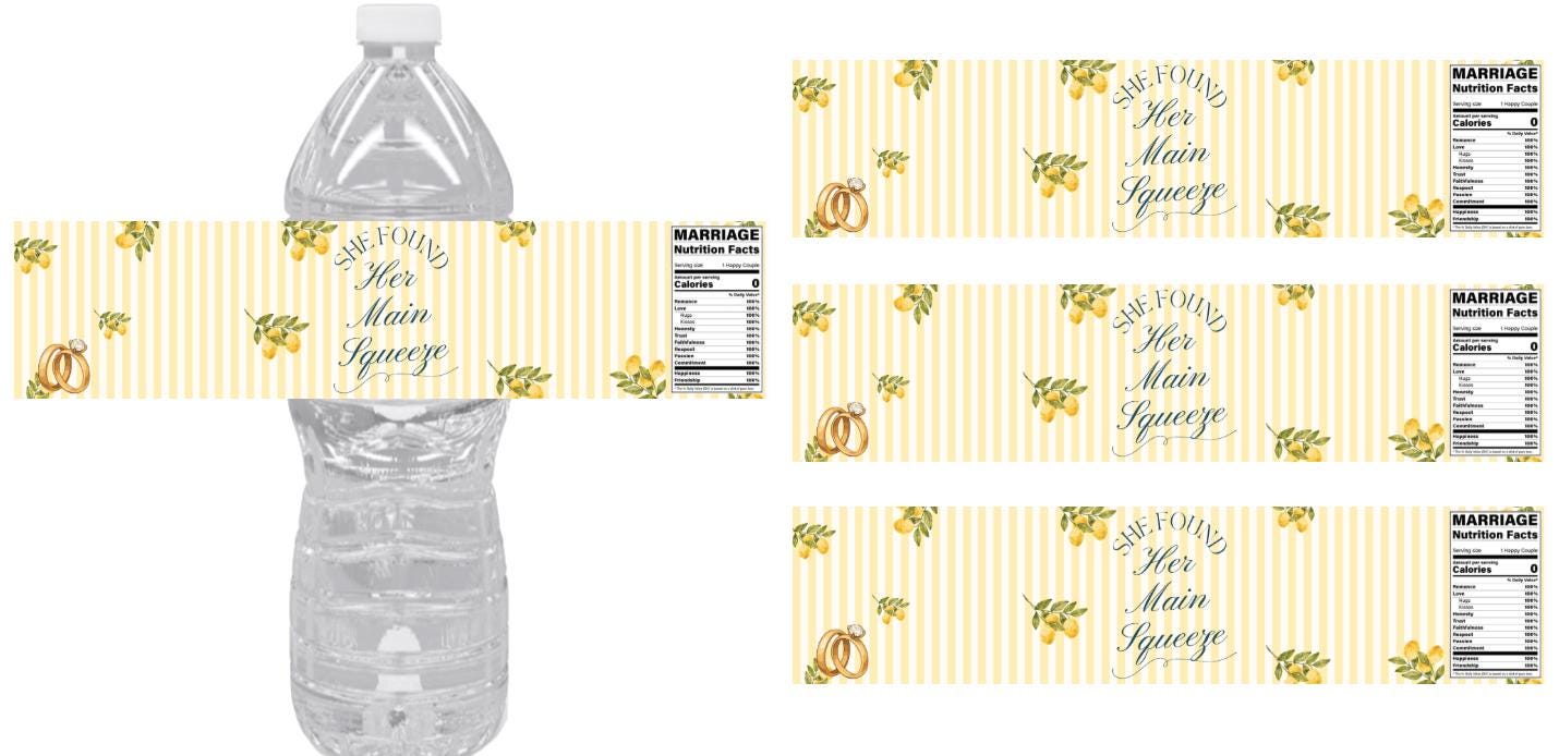 She Found Her Main Squeeze Water Bottle Wrappers | 12PCS | Bridal Shower Party Favors | Lemons