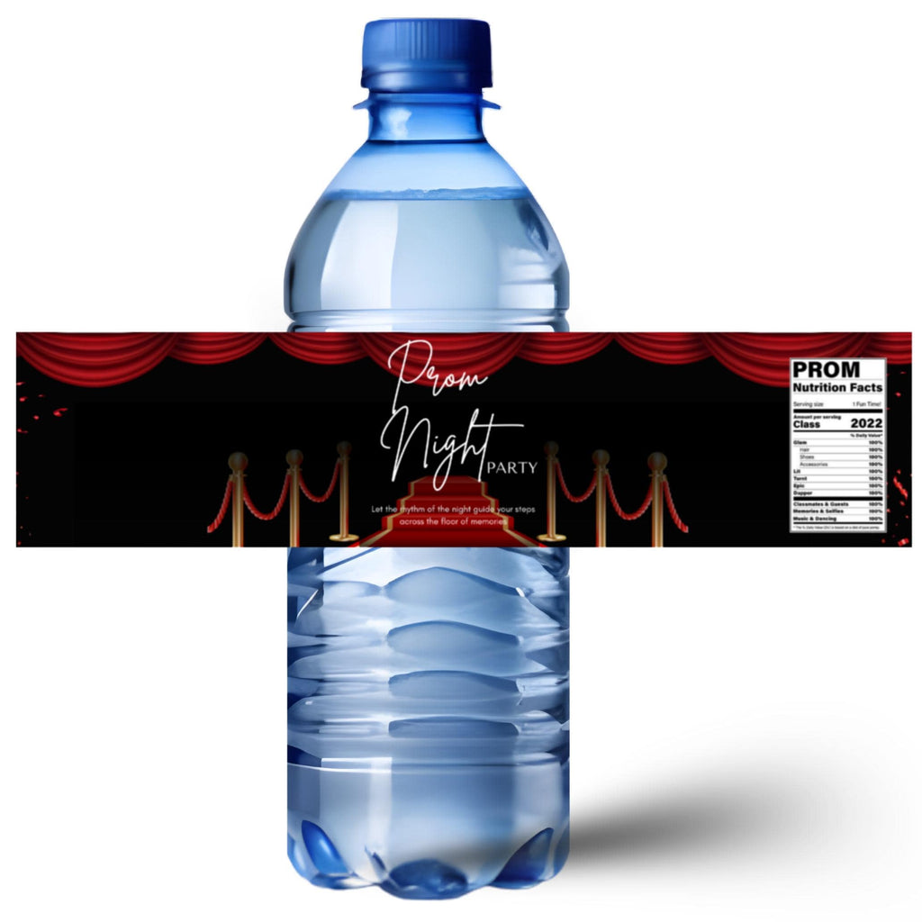 Prom Party Water Bottle Labels | Prom Night Celebration Decor | Party Table Bottle Wraps | Glossy