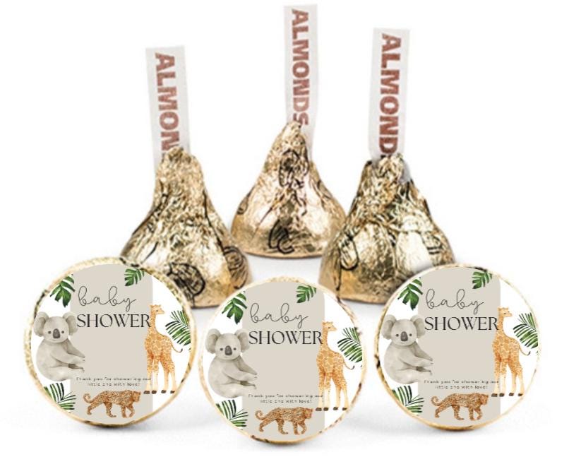 Safari Baby Shower Candy Stickers | 100ct| Chocolate Kiss Labels |Wild Animals