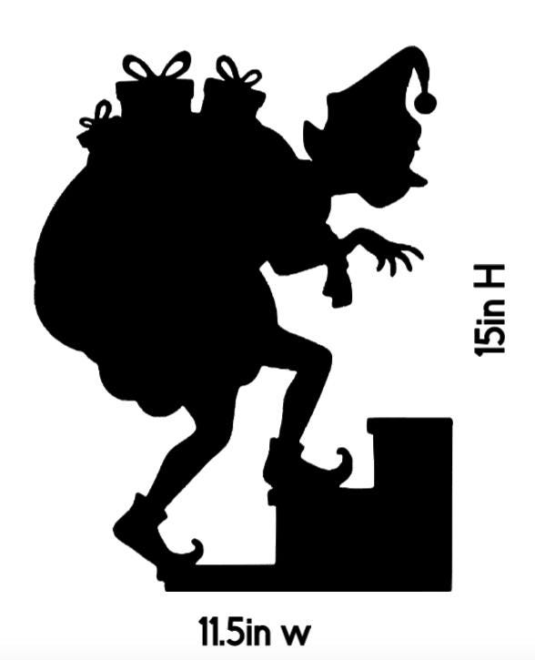 Large Elf Carrying Present Bag Upstairs Window Cling Decal | Reusable| Christmas Decals| Holiday| 15H