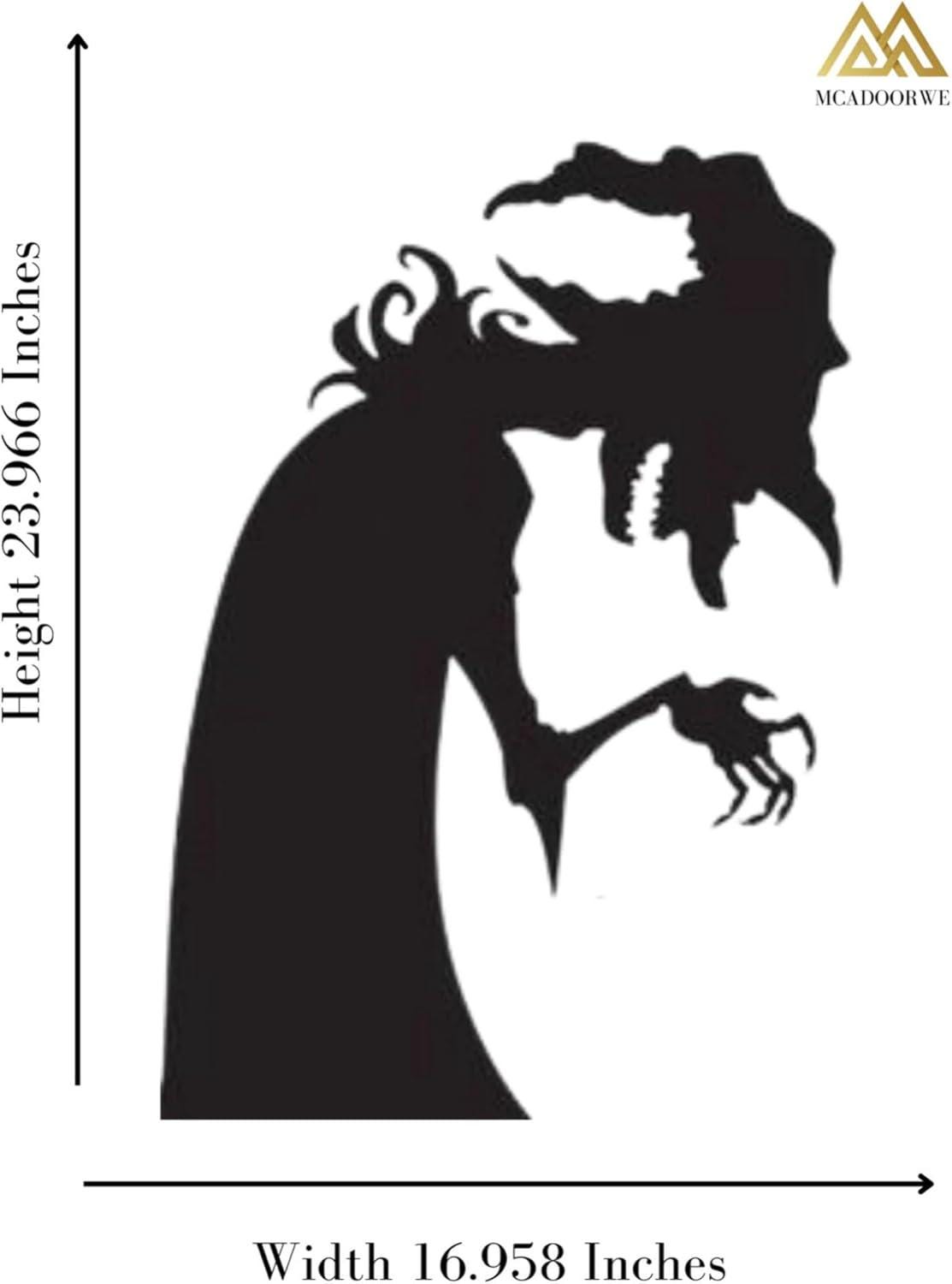 Halloween Window Silhouette Decoration, Hunch Back Witch Shadow Design, 23.996H, 3-Piece Set, Halloween Sticker Decal