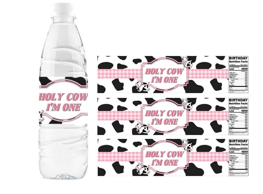 Holy Cow I’m One | 1st Birthday Cow Theme Water Bottle Labels | Set of 12 | Party Favors