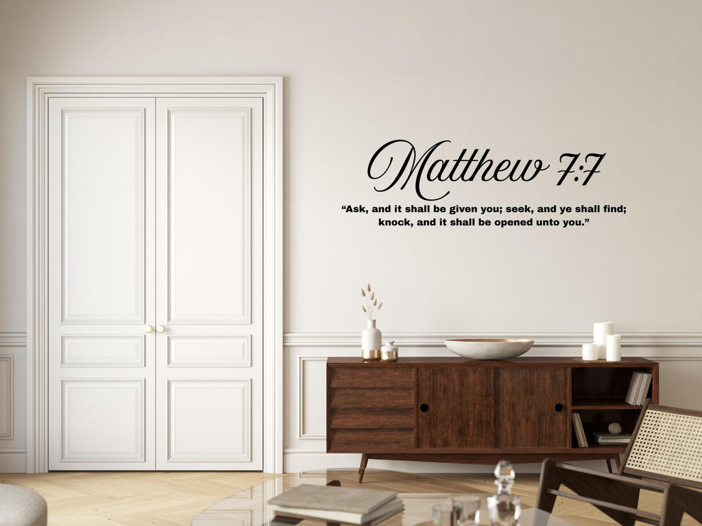 Matthew 7:7 Bible Verse Vinyl Wall Decal | Inspirational Christian Decor| Black| Large