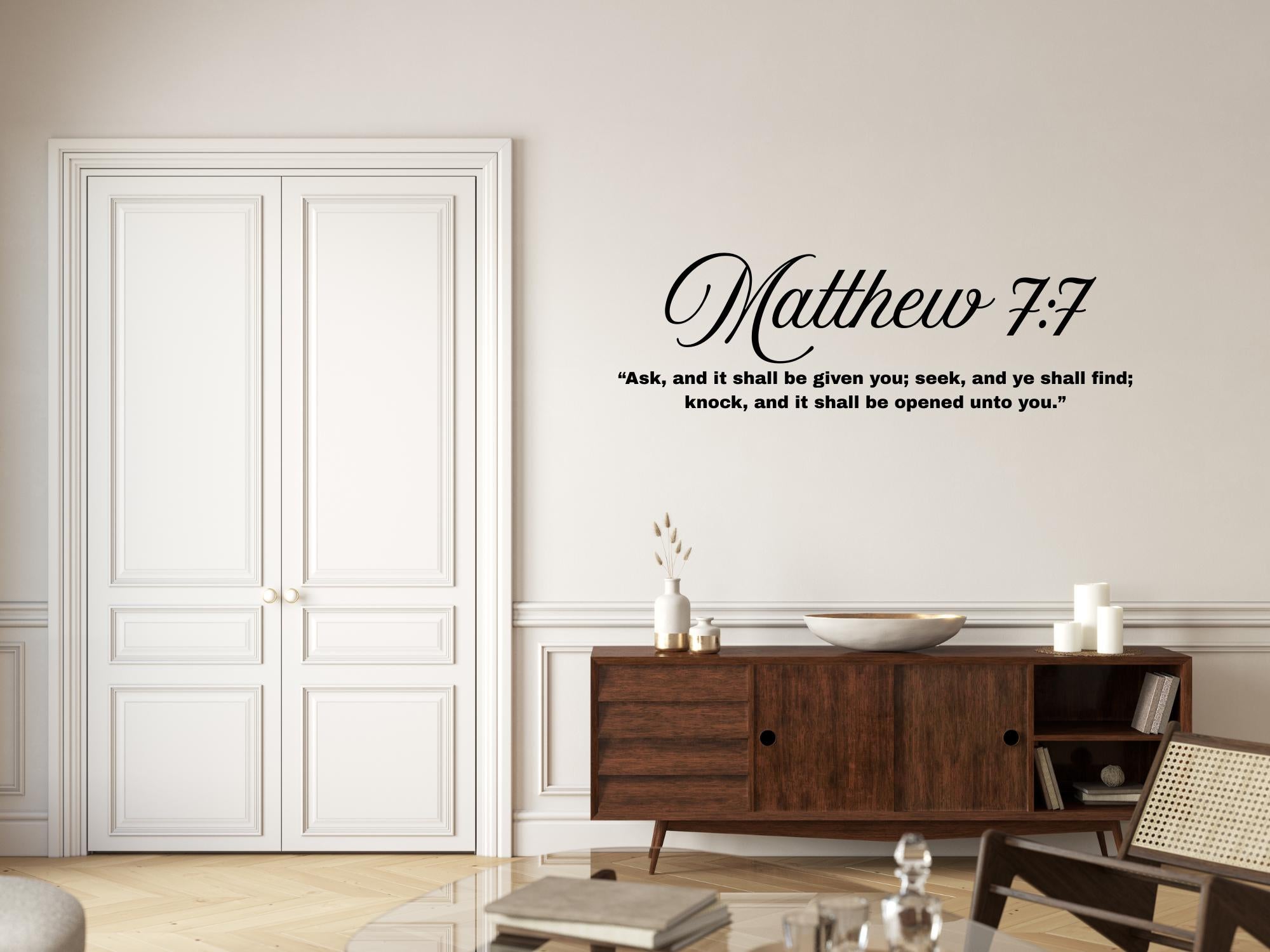 Matthew 7:7 Bible Verse Vinyl Wall Decal | Inspirational Christian Decor| Black| Large