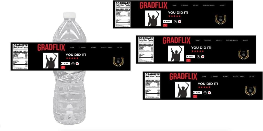 Gradflix Graduation-Themed Custom Water Bottle Labels, Silhouette Design