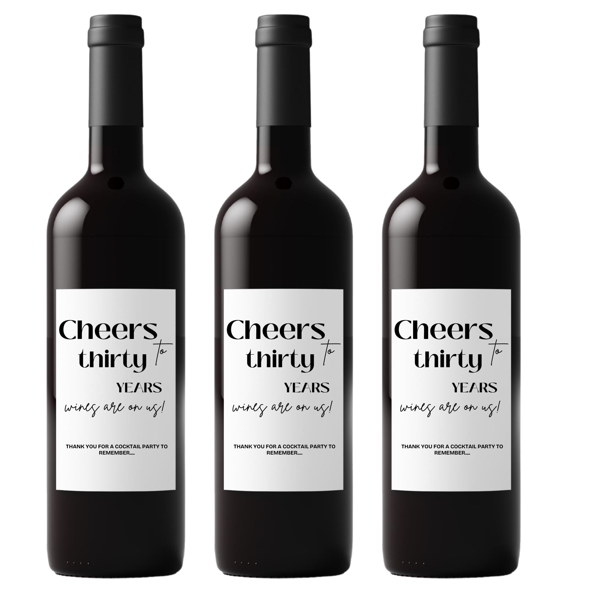 Cheers to 30 Years Wine Bottle Labels | 30th Birthday Party Decor | Glossy Self Adhesive | Set of 4