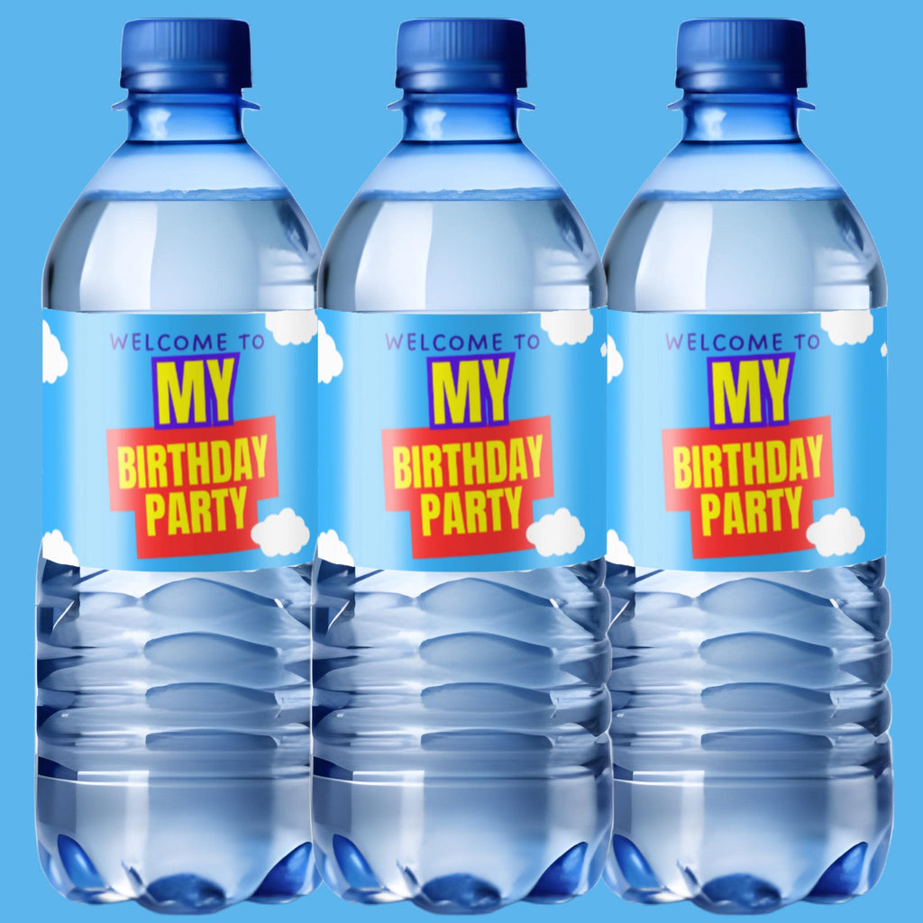 Its My Birthday Party Water Bottle Labels | Blue White Cloud Theme | Set of 12|Glossy| Birthday Favors