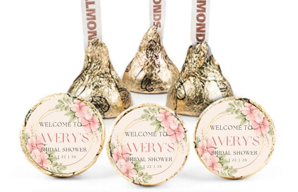 Bridal Shower Chocolate Candy Labels | Custom Floral Chocolate Candy Labels | Personalized Name and Date | 100 Round Stickers