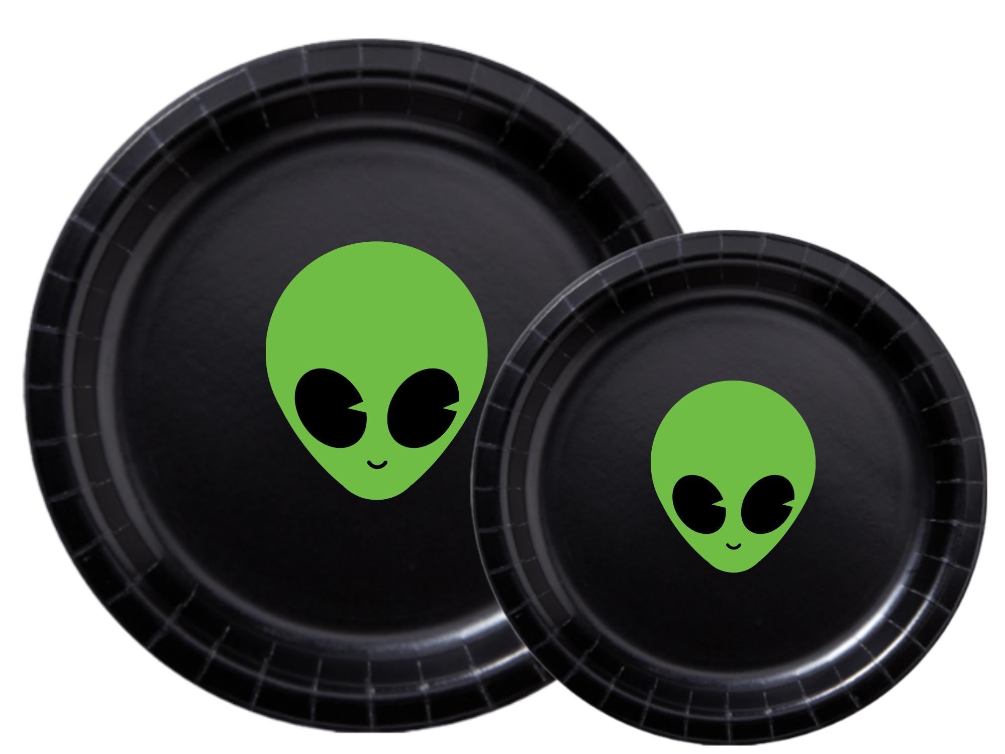 Alien Party Paper Plates Set | Black Space Theme Tableware | 40 Piece Plate Kit