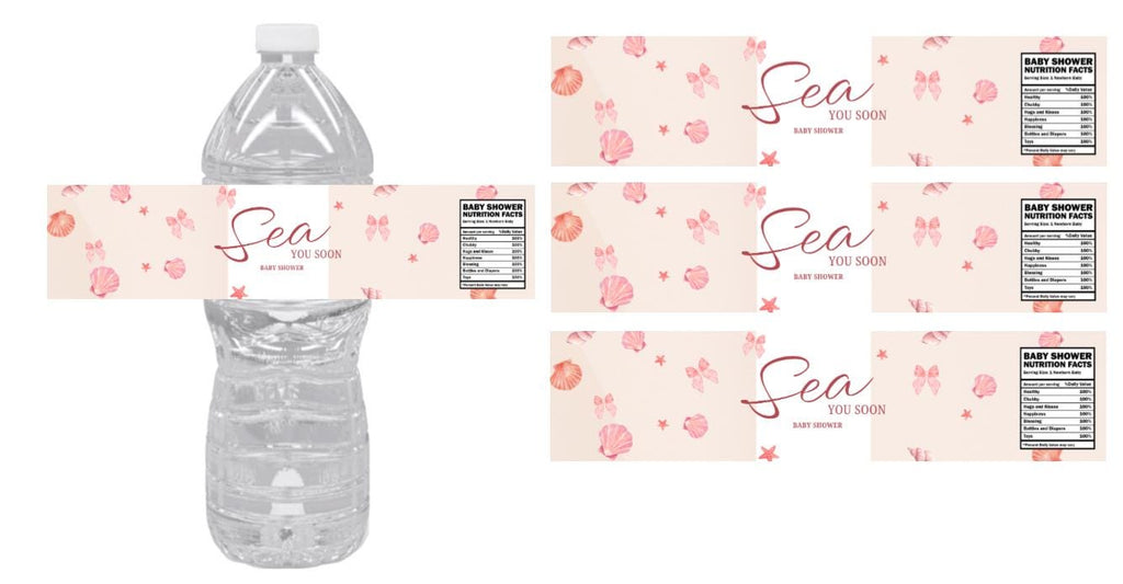 Sea You Soon Baby Shower Water Bottle Labels | Seashell Design |12CT| Glossy