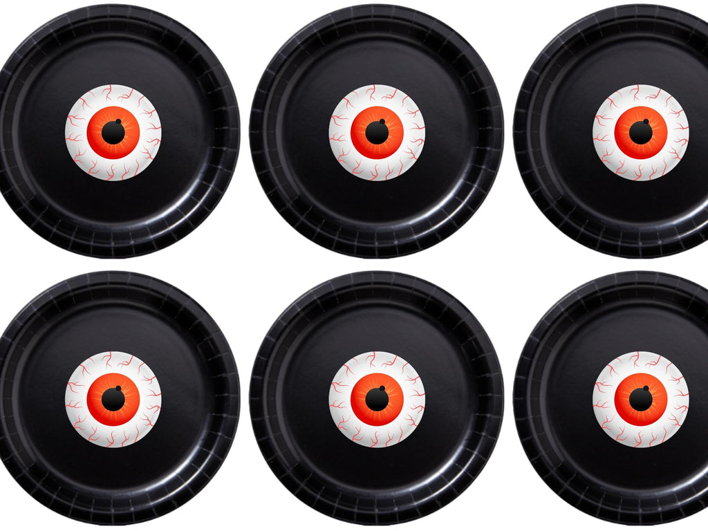 Creepy Eyeball Party Plates | Black Halloween Plates Set | 40 Piece Tableware