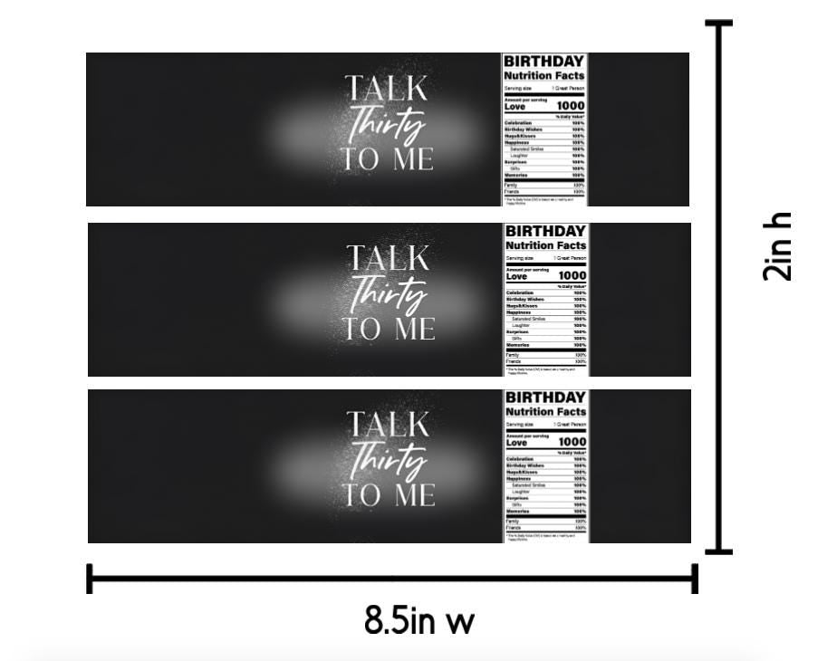 Talk Thirty to Me | 30th Birthday Water Bottle Labels | Set of 12 | Party Favors