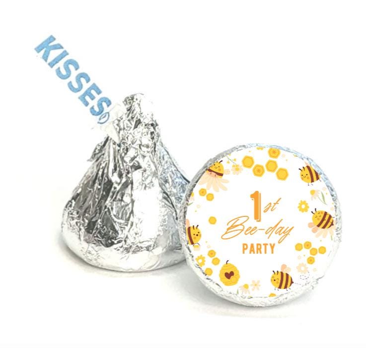 1st Bee-day Candy Stickers | Bumble Bee Theme | 0.75" Glossy Vinyl Labels | Set of 100