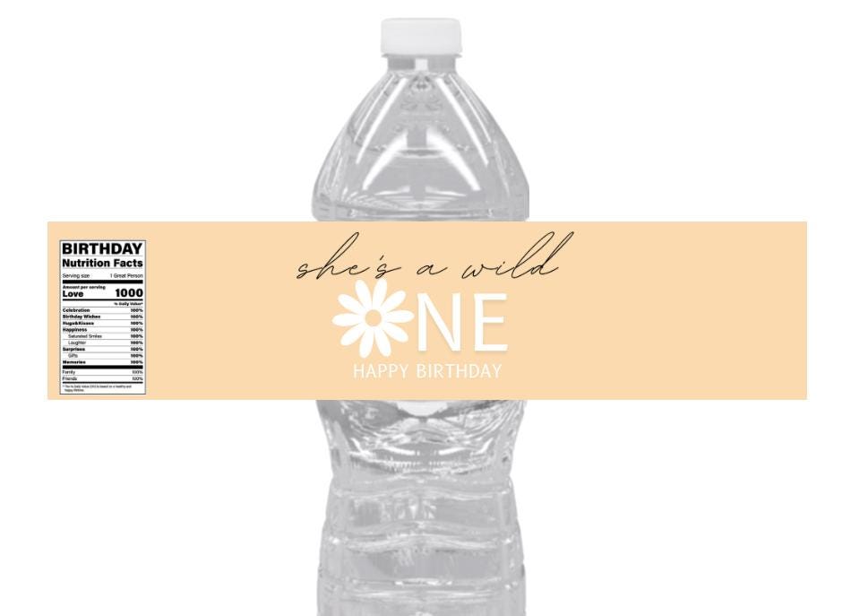 She is a Wild 1 Water Bottle Labels |12ct| Boho Flowers | Girls 1st Birthday Party Decor