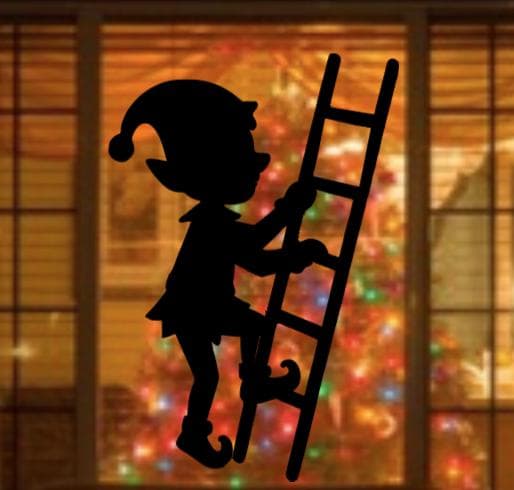 Large Elf on Ladder Christmas Window Cling Decal | Reusable| Holiday Silhouette | 17H