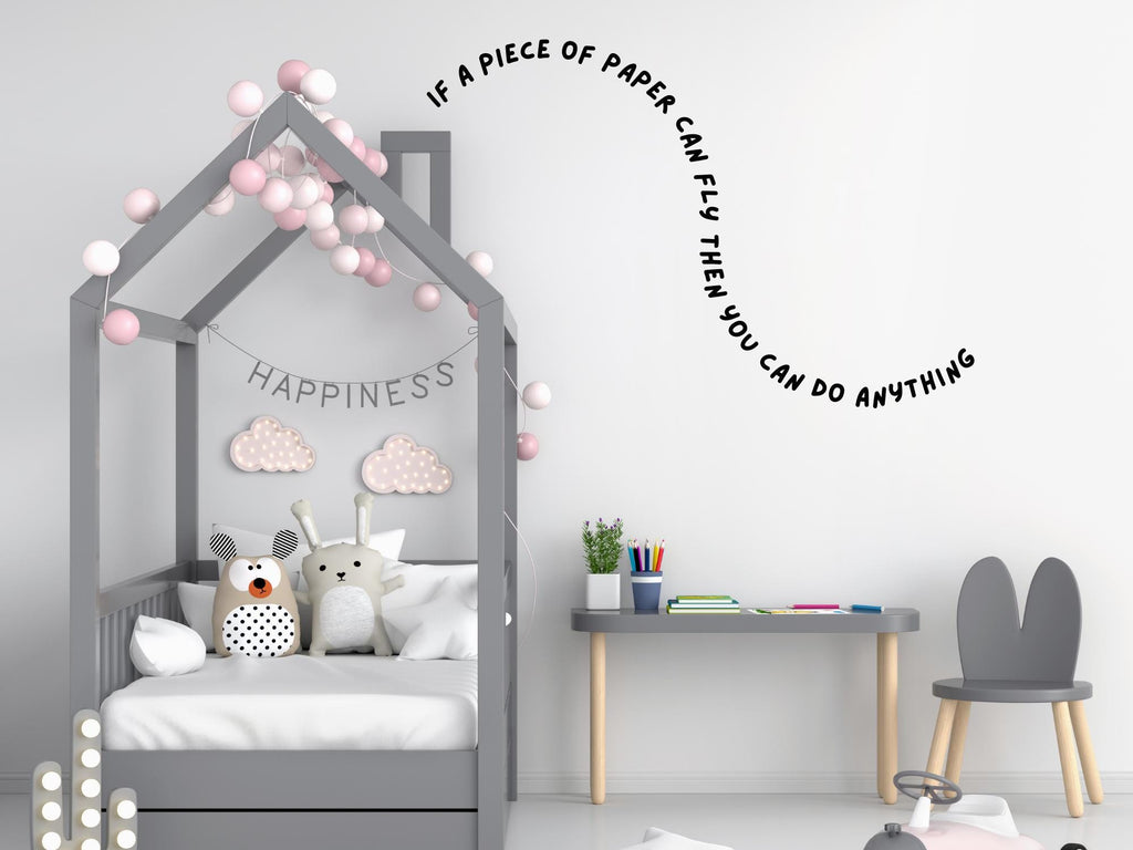 Fun Inspirational Wall Decal for Kids | Paper Airplane Quote | 17in x 11.5in| Black