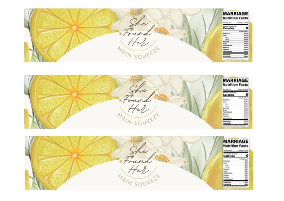 She Found Her Main Squeeze Bridal Shower Water Bottle Labels | Lemon Theme | 12ct