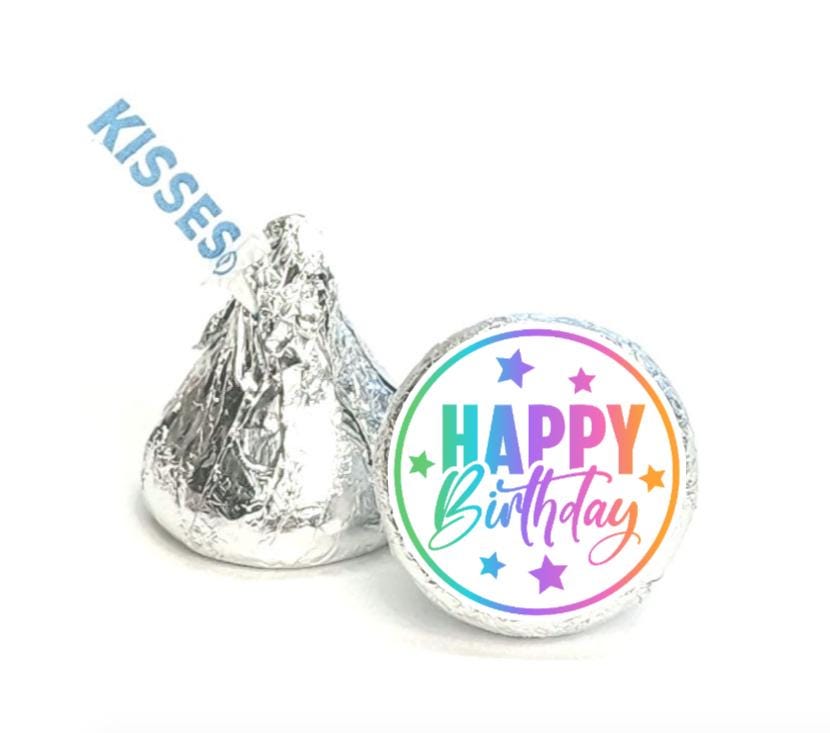 Rainbow Happy Birthday Mini Chocolate Stickers | 100ct| Glossy| 0.75in Labels