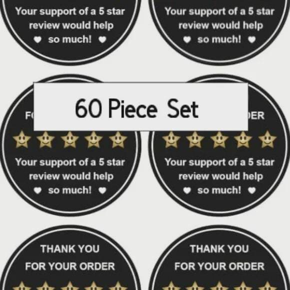 Custom Thank You Stickers, 2 Inch Round, Review Request, Black and Gold, 60 Pack