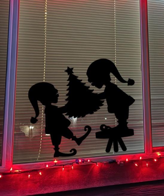 Reusable Elf Silhouette Decal Set | 11.5 H" × 15 W" | Glossy| Black| Christmas Window Decals